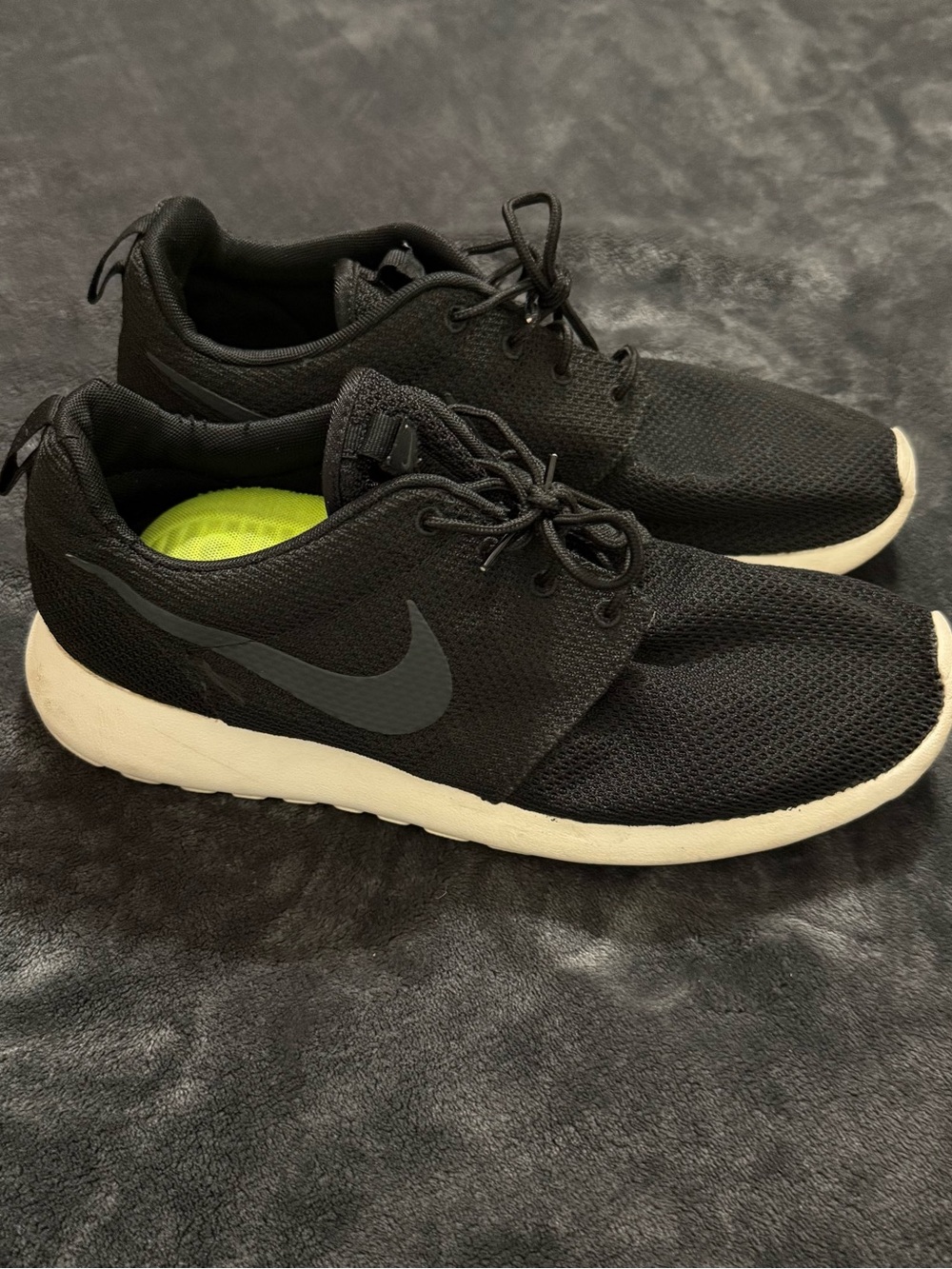 Nike Roshe Black Mesh Sneakers with White Sole